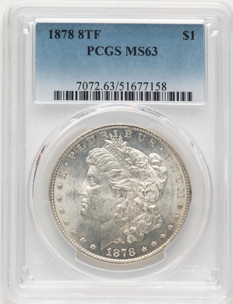 image for: 1878 8TF $1 Tripled Stars, VAM-16, MS63 PCGS.  Mintage 699,300....