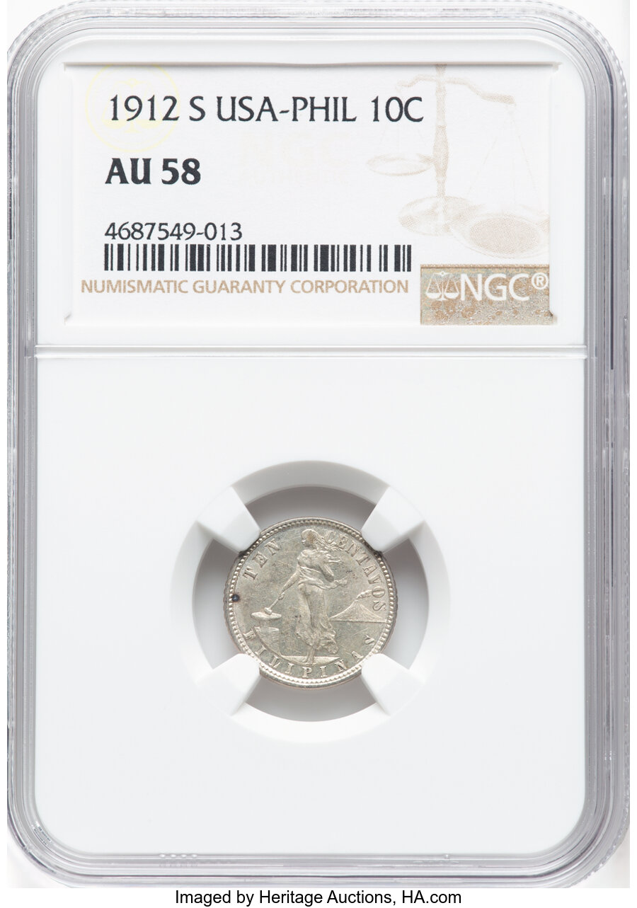 image for: 1912-S 10C Philippines 10 Centavos AU58 NGC. NGC Census: (0/0)....
