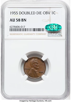 image for: 1955 1C Doubled Die Obverse, FS-101, AU58 NGC. CAC....