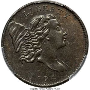 image for: 1794 1/2 C Normal Head, C-1a, B-1a, R.3, AU55 PCGS. CAC....