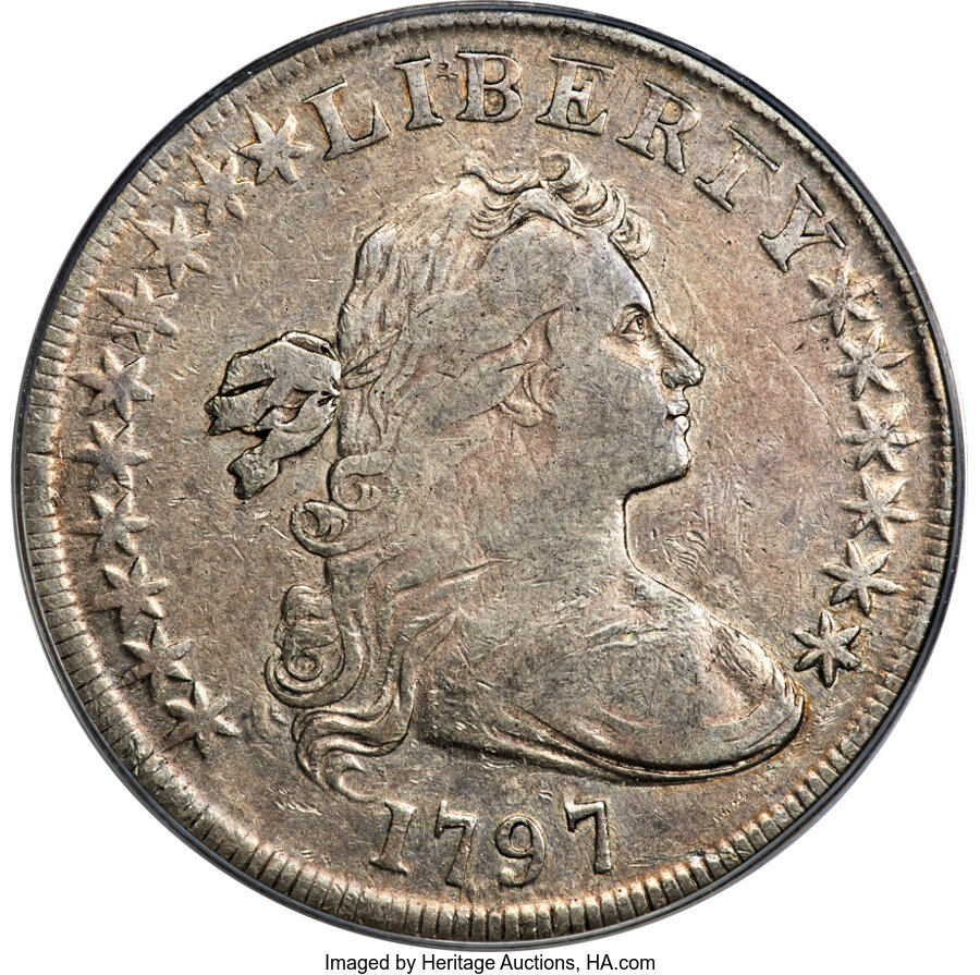 image for: 1797 $1 10x6 Stars, Large Letters, B-3, BB-71, R.2, VF20 PCGS....