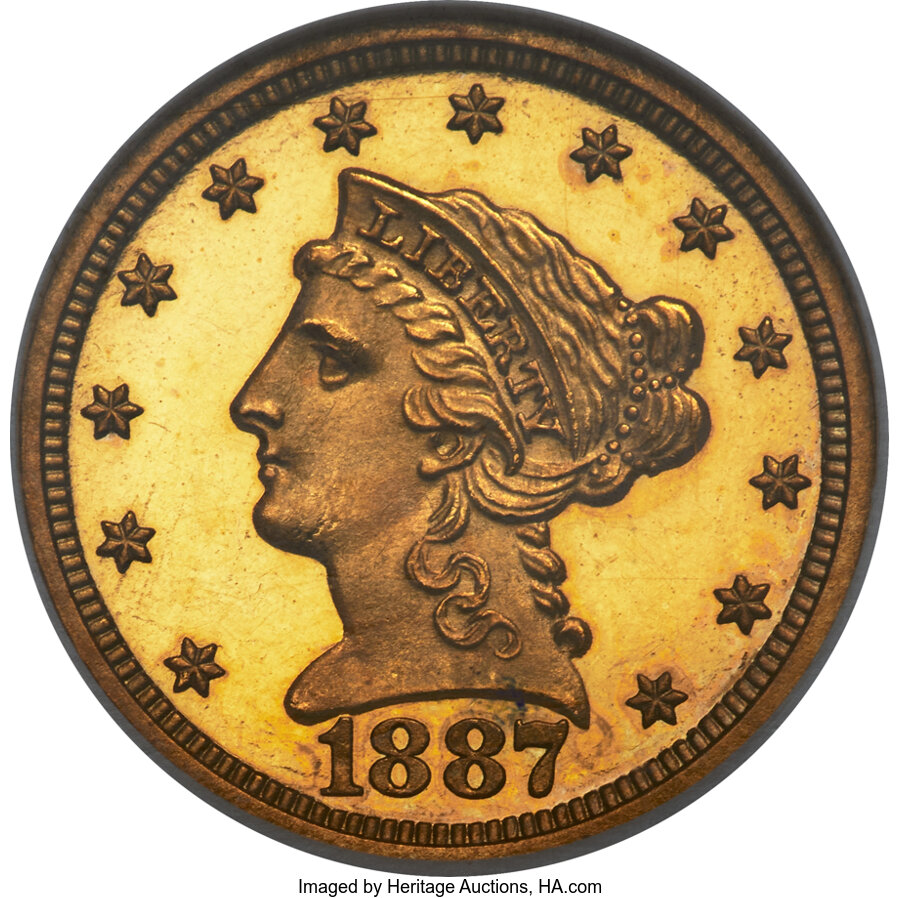 image for: 1887 $2 1/2 JD-1, R.5, PR65 Cameo NGC. JD-1, R.5....