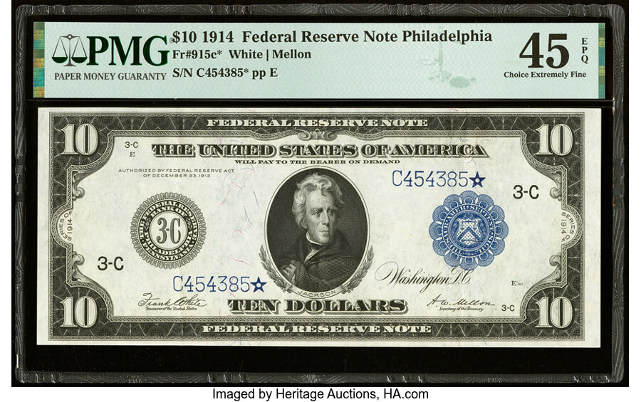 image for: Fr. 915c* $10 1914 Federal Reserve Star Note PMG Choice Extremely Fine 45 EPQ....