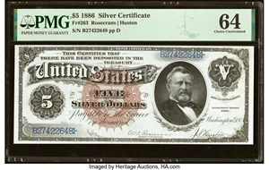 image for: Fr. 263 $5 1886 Silver Certificate PMG Choice Uncirculated 64....