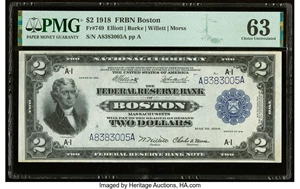 image for: Fr. 749 $2 1918 Federal Reserve Bank Note PMG Choice Uncirculated 63....