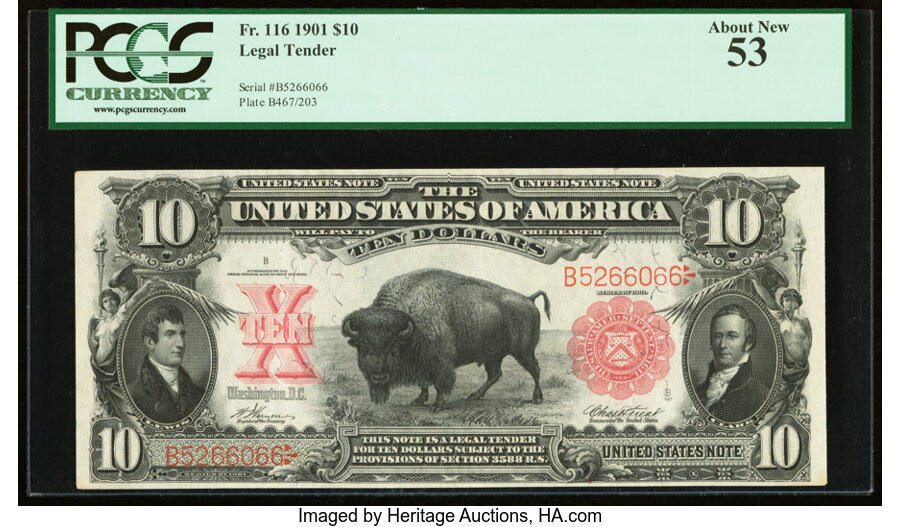 image for: Fr. 116 $10 1901 Legal Tender PCGS About New 53....