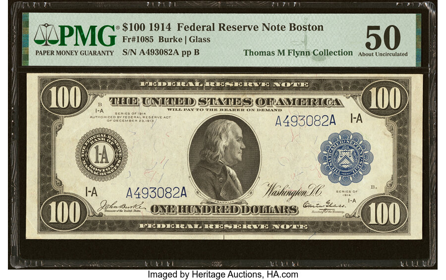 image for: Fr. 1085 $100 1914 Federal Reserve Note PMG About Uncirculated 50....