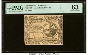 image for: Continental Currency November 2, 1776 $2 PMG Choice Uncirculated 63....