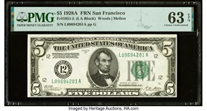 image for: Fr. 1951-L $5 1928A Federal Reserve Note. PMG Choice Uncirculated 63 EPQ....