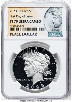 image for: 2023-S $1 Peace Dollar, First Day of Issue, PR70 Ultra Cameo NGC. ...