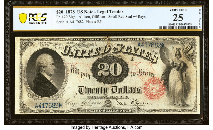 image for: Fr. 129 $20 1878 Legal Tender PCGS Banknote Very Fine 25 Details....