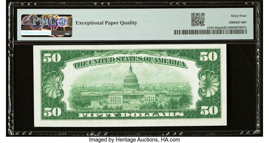 image for: Fr. 2102-H $50 1934 Light Green Seal Federal Reserve Note. PMG Choice Uncirculated 64 EPQ....