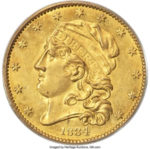 image for: 1834 $5 With Motto, Plain 4, BD-1, High R.5 MS62 PCGS....