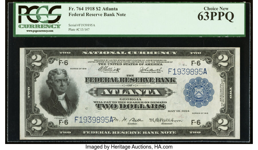 image for: Fr. 764 $2 1918 Federal Reserve Bank Note PCGS Choice New 63PPQ....