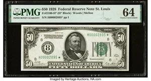 image for: Fr. 2100-H* $50 1928 Federal Reserve Star Note. PMG Choice Uncirculated 64....