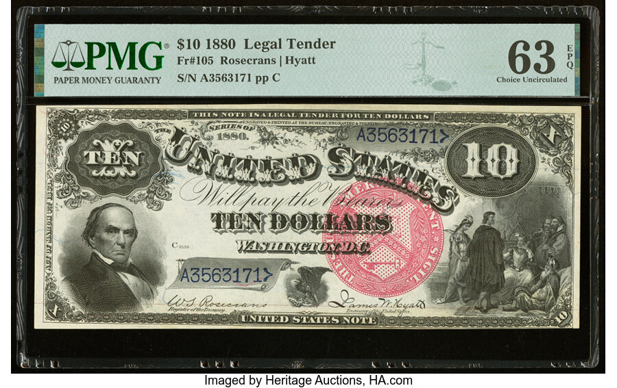 image for: Fr. 105 $10 1880 Legal Tender PMG Choice Uncirculated 63 EPQ....