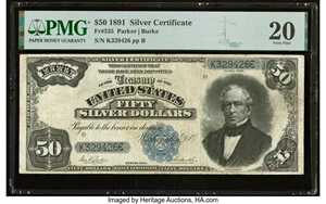 image for: Fr. 335 $50 1891 Silver Certificate PMG Very Fine 20....