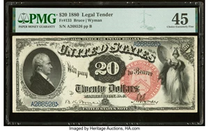 image for: Fr. 133 $20 1880 Legal Tender PMG Choice Extremely Fine 45....