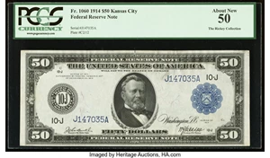 image for: Fr. 1060 $50 1914 Federal Reserve Note PCGS About New 50....