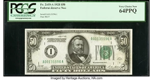 image for: Fr. 2100-A $50 1928 Federal Reserve Note. PCGS Very Choice New 64PPQ....