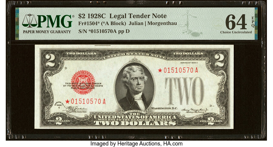 image for: Fr. 1504* $2 1928C Legal Tender Star Note. PMG Choice Uncirculated 64 EPQ....