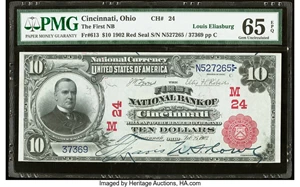 image for: Cincinnati, OH - $10 1902 Red Seal Fr. 613 The First National Bank Ch. # (M)24 PMG Gem Uncirculated 65 EPQ....
