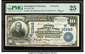 image for: Hemingford, NE - $10 1902 Date Back Fr. 620 The First National Bank Ch. # (W)10242 PMG Very Fine 25....