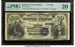 image for: Bottineau, ND - $20 1882 Date Back Fr. 555 The First National Bank Ch. # (W)6085 PMG Very Fine 20....