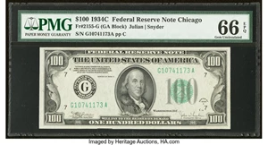 image for: Fr. 2155-G $100 1934C Federal Reserve Note. PMG Gem Uncirculated 66 EPQ....