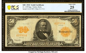 image for: Fr. 1199 $50 1913 Gold Certificate PCGS Banknote Very Fine 25....