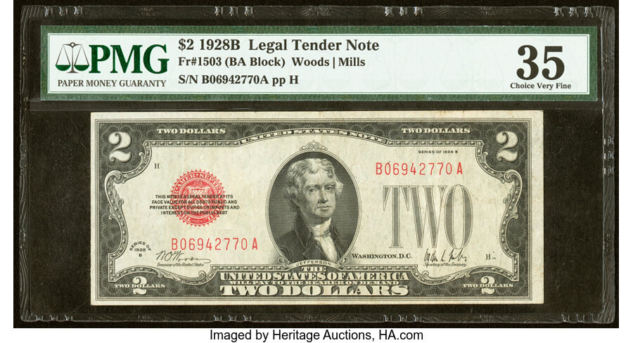 image for: Fr. 1503 $2 1928B Legal Tender Note. PMG Choice Very Fine 35....