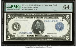 image for: Fr. 851a $5 1914 Federal Reserve Note PMG Choice Uncirculated 64 EPQ....