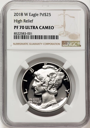image for: 2018-W $25 Palladium Eagle, High Relief PR70 Ultra Cameo NGC....