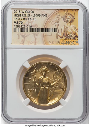image for: 2015-W $100 High Relief One-Ounce Gold, .9999 Fine, Early Releases, MS70 NGC....