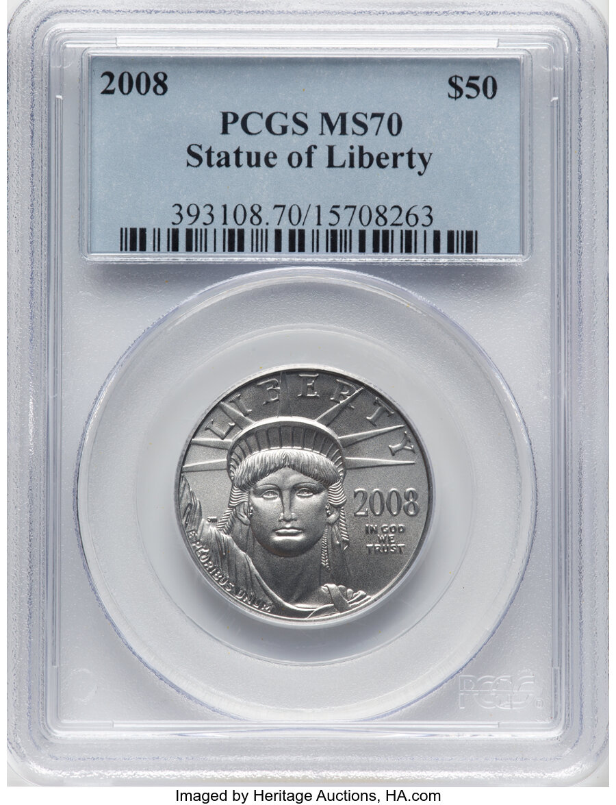 image for: 2008 $50 Half-Ounce Platinum Eagle, Statue of Liberty MS70 PCGS....