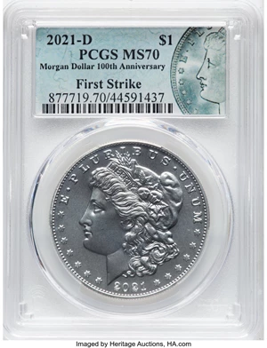 image for: 2021-D $1 Morgan Dollar 100th Anniversary, First Strike, MS70 PCGS....