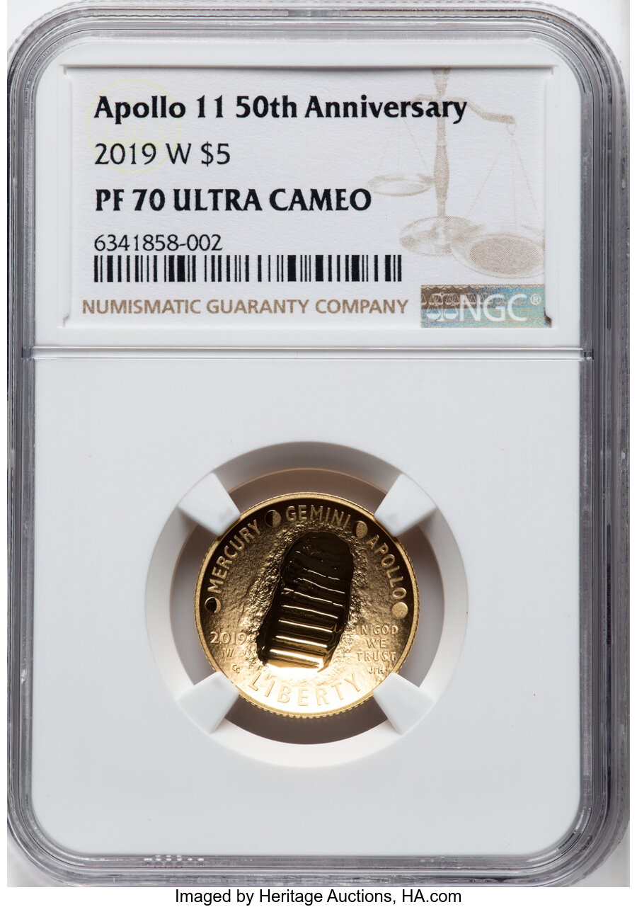 image for: 2019-W $5 Apollo 11 50th Anniversary PR70 Ultra Cameo NGC.  ...
