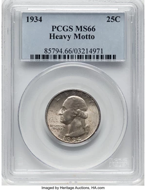 image for: 1934 25C Heavy Motto, FS-403, MS66 PCGS. PCGS Population: (60/17)....