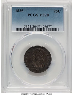 image for: 1835 25C B-4, R.3, VF20 PCGS. Mintage 1,952,000....