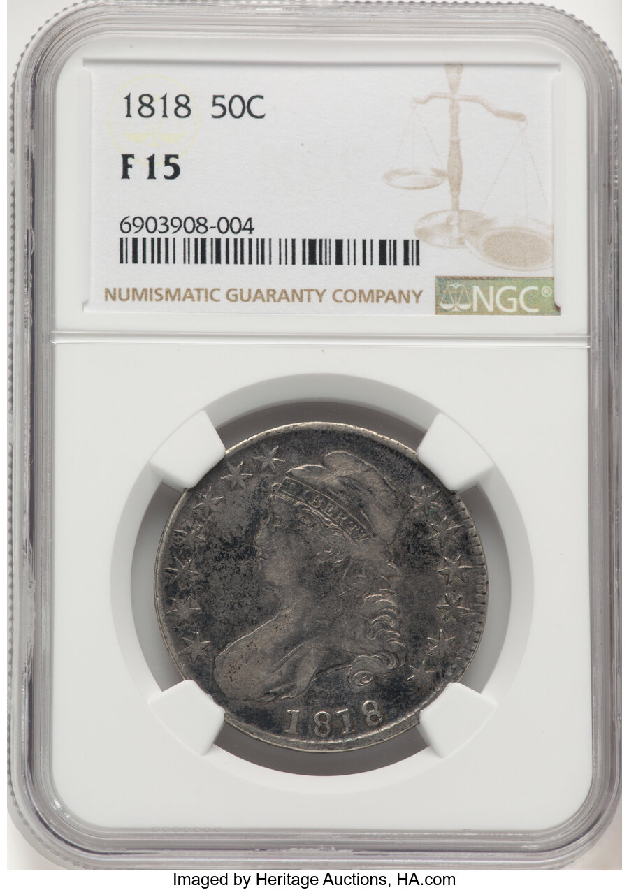 image for: 1818 50C O-112, R.1, Fine 15 NGC. NGC Census: (21/629).  Mintage 1,960,322....