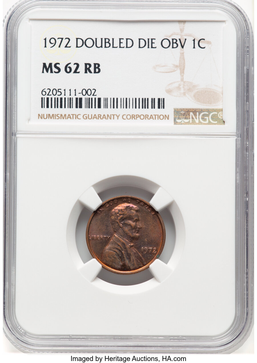image for: 1972 1C Doubled Die Obverse, FS-101, MS62 Red and Brown NGC. Mintage 75,000....