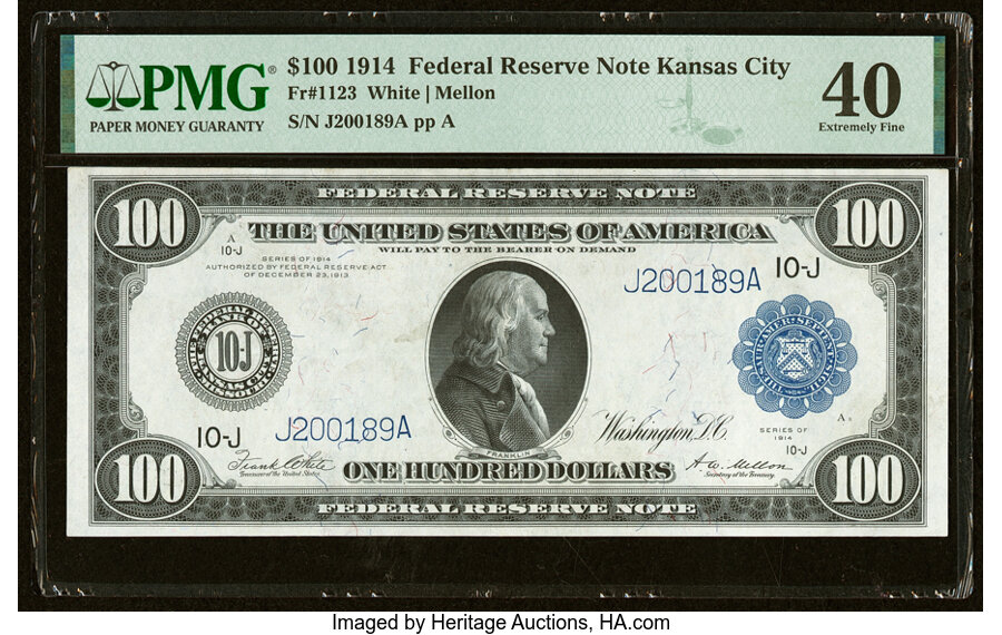 image for: Fr. 1123 $100 1914 Federal Reserve Note PMG Extremely Fine 40....