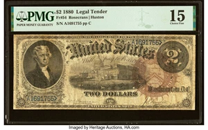 image for: Fr. 54 $2 1880 Legal Tender PMG Choice Fine 15....
