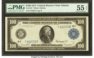 image for: Fr. 1107 $100 1914 Federal Reserve Note PMG About Uncirculated 55 EPQ....