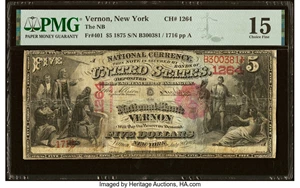 image for: Vernon, NY - $5 1875 Fr. 401 The National Bank of Vernon Ch. # 1264 PMG Choice Fine 15....