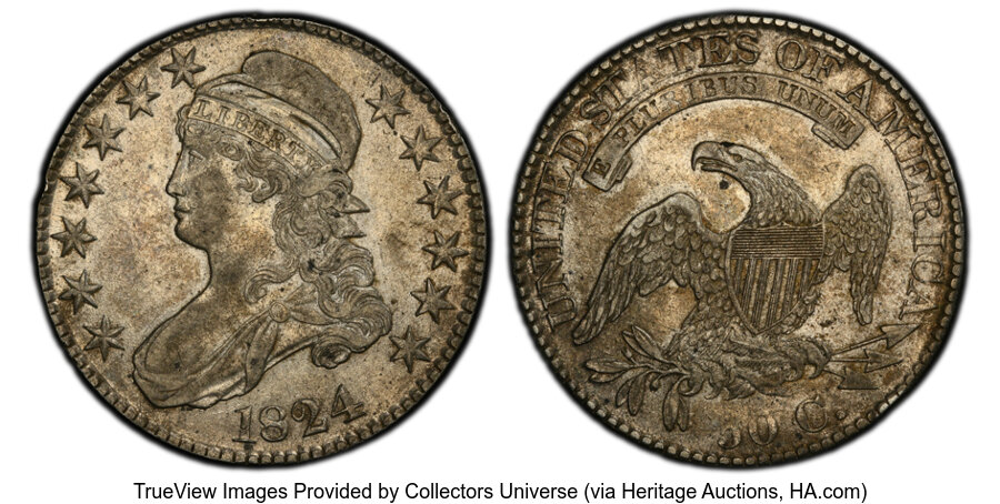 image for: 1824 50C O-117, R.2, AU50 PCGS.  Mintage 3,504,954....