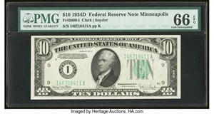 image for: Fr. 2009-I $10 1934D Federal Reserve Note. PMG Gem Uncirculated 66 EPQ....