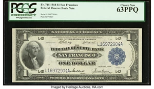 image for: Fr. 745 $1 1918 Federal Reserve Bank Note PCGS Choice New 63PPQ....