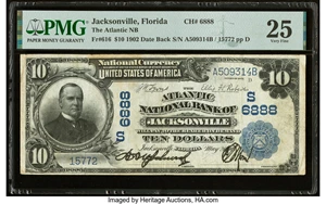 image for: Jacksonville, FL - $10 1902 Date Back Fr. 616 The Atlantic National Bank Ch. # (S)6888 PMG Very Fine 25....