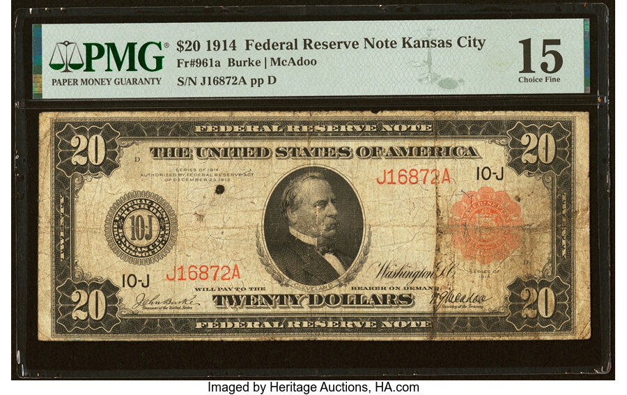image for: Fr. 961a $20 1914 Red Seal Federal Reserve Note PMG Choice Fine 15....